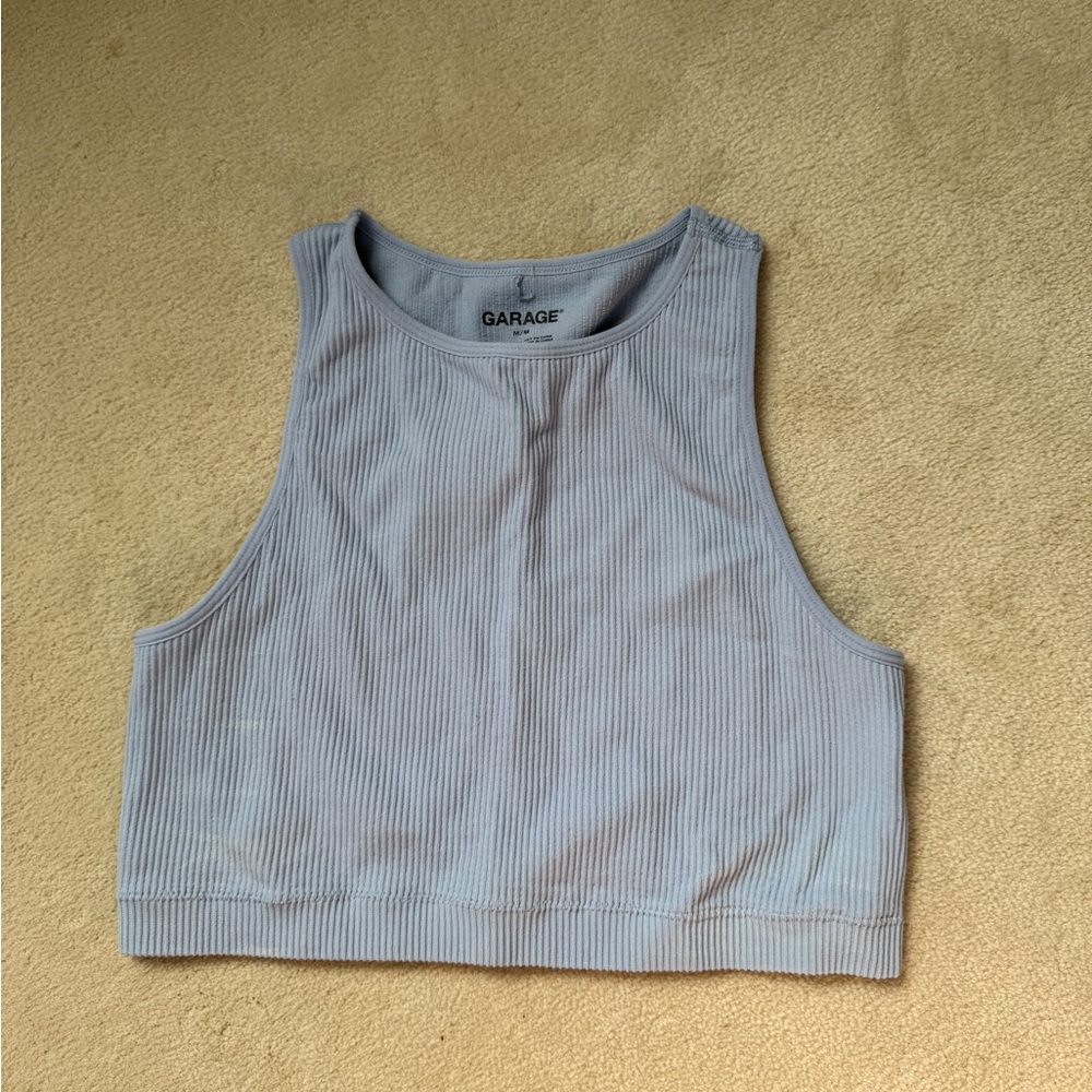 Garage Gray Sleeveless Fitted Crop Tank Top